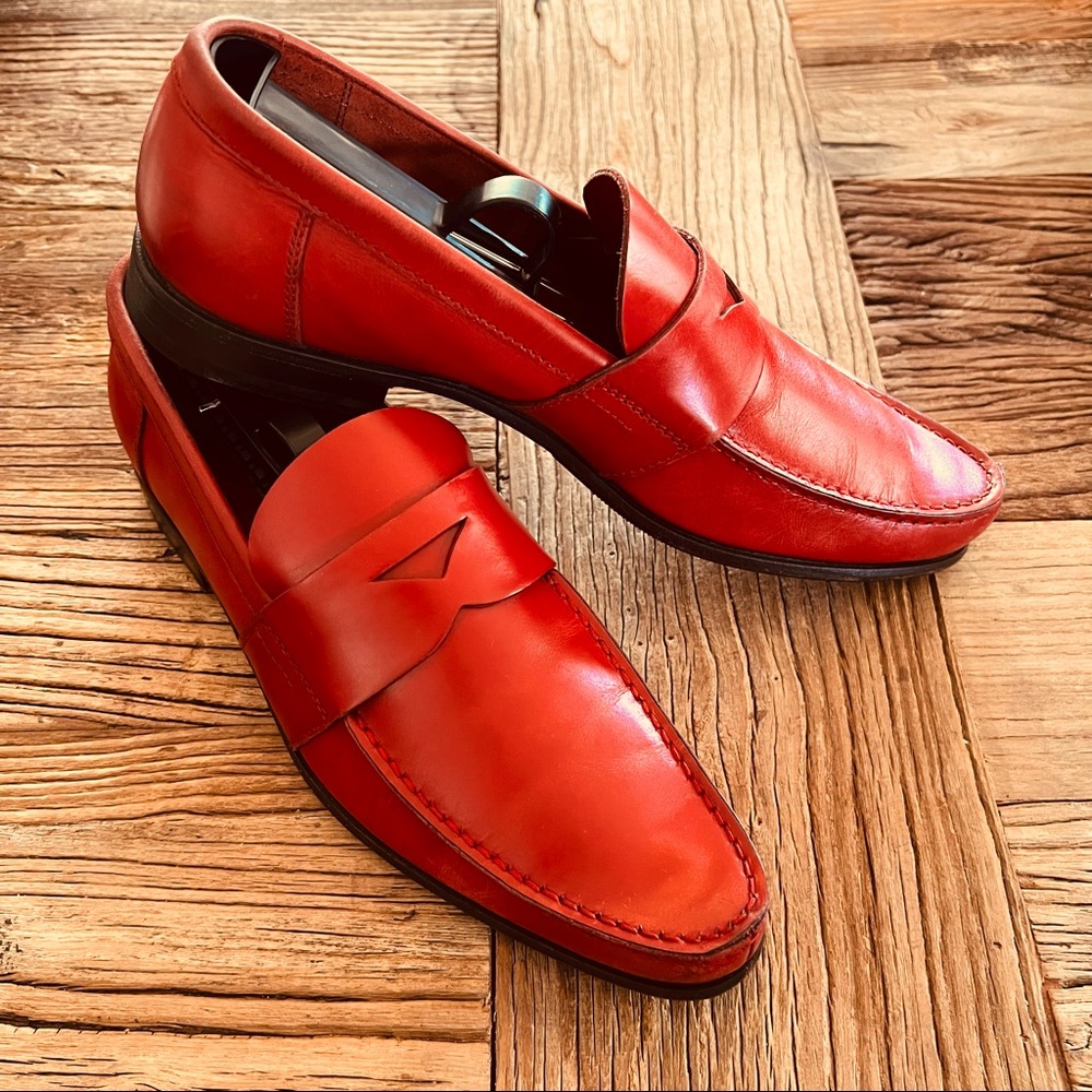 🍁 SALE PRADA Red Brushed Leather Loafers
